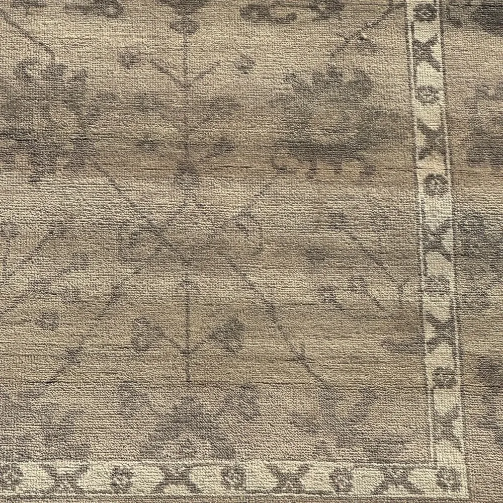 Hand-Knotted Wool Area Rug, Beige Floral Design Carpet for Living Room