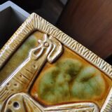 Vintage green ceramic stove tile, 1960s, Czech Republic, wall decoration.