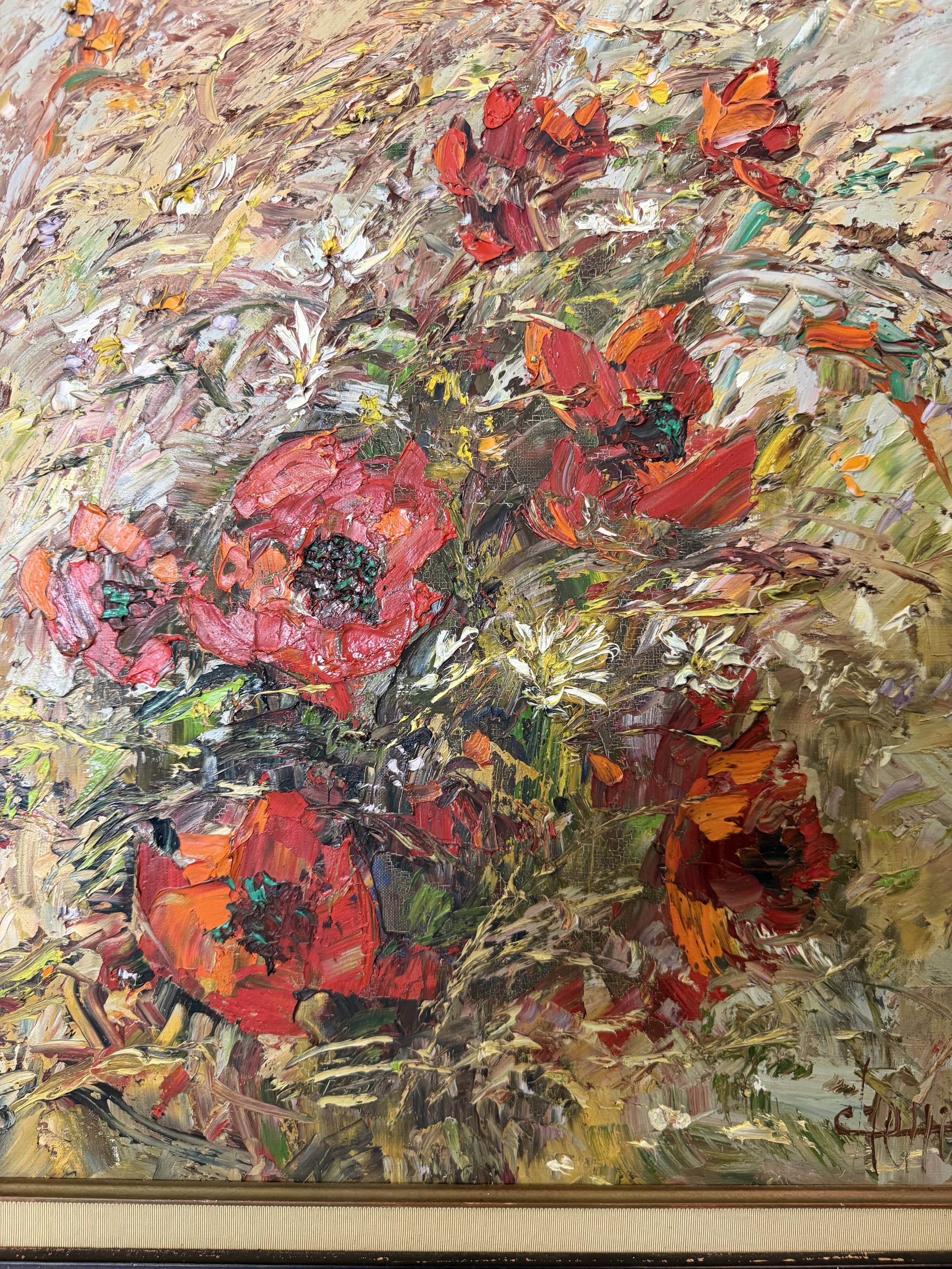 Huile sur toile, Les coquelicots, Charles Chenet