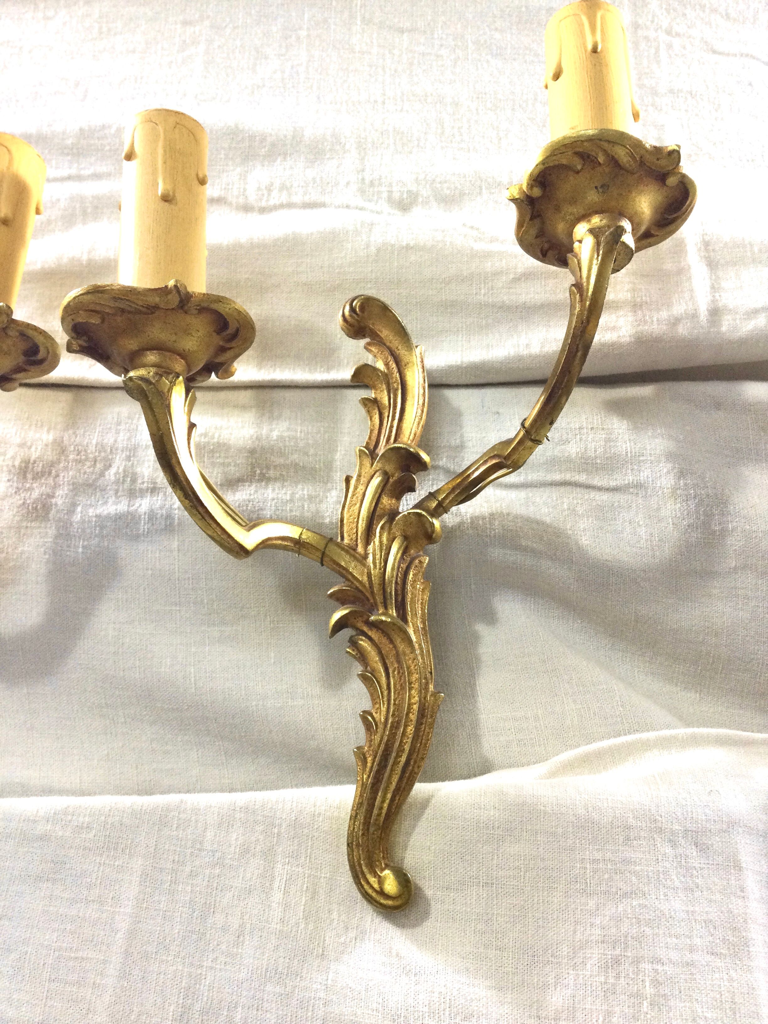 Pair of 2-light bronze sconces St Louis XV