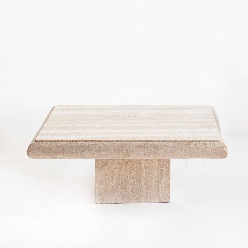 Large vintage travertine marble coffee table. Italy, 1980s