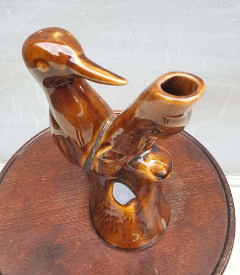 Vase soliflore pic-vert glazed brown earthenware