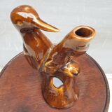 Vase soliflore pic-vert glazed brown earthenware