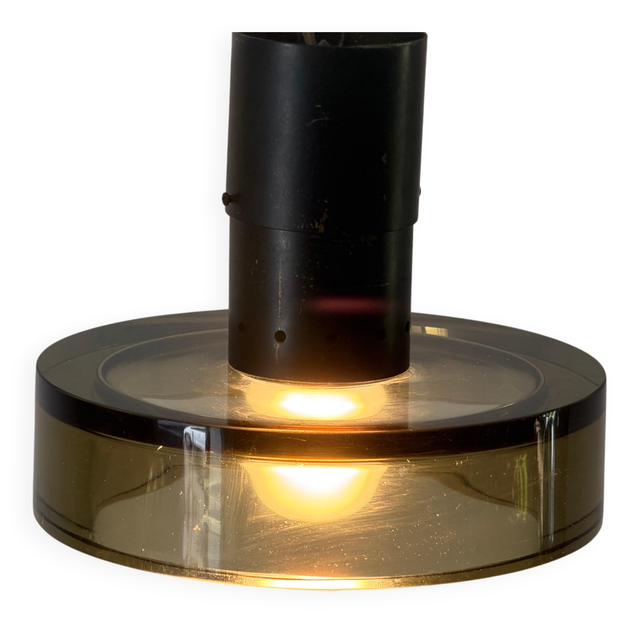 Flush mount in glass and yellow-brown metal by Seguso, 1950s, Italy.