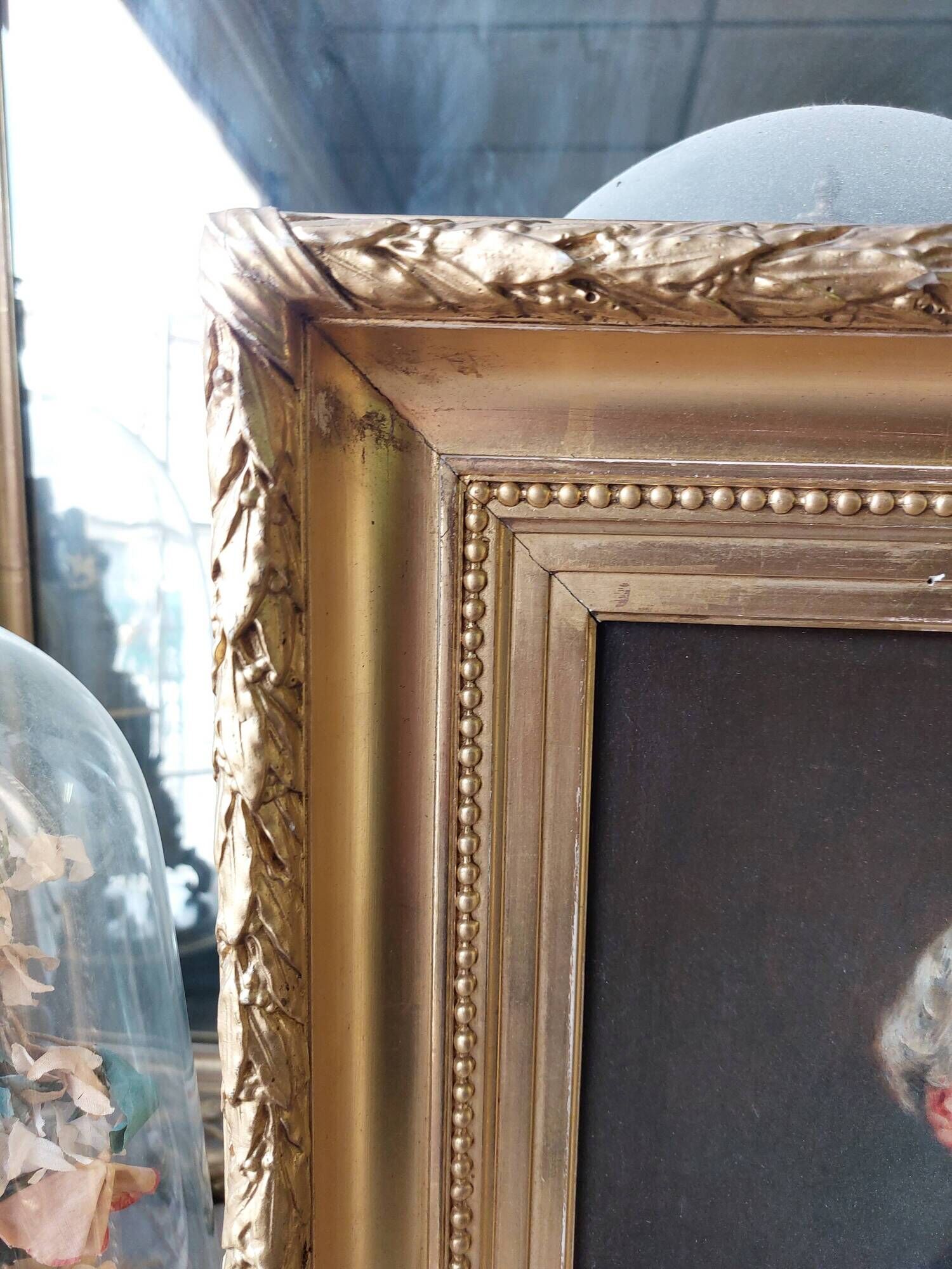Painting Portrait of an ancient man 19th with gilded wooden frame
