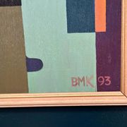 Original Swedish Oil on Canvas – "Abstract Still Life" by BMK (1993) – Signed – Vintage and Framed – 60 × 51 cm