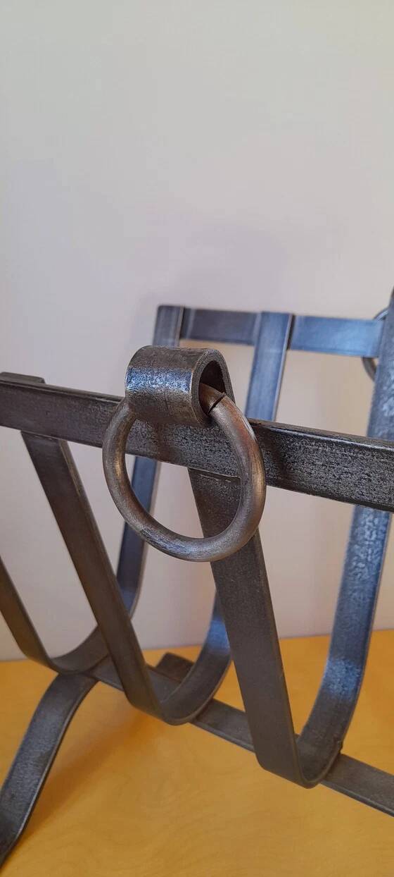 Brutalist Steel Magazine Rack by J. Adnet, 1950.