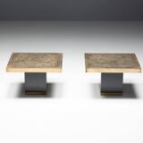 Tables d'Appoint Hollywood Regency Gravées en Laiton par Georges Mathias, France, 1970s
