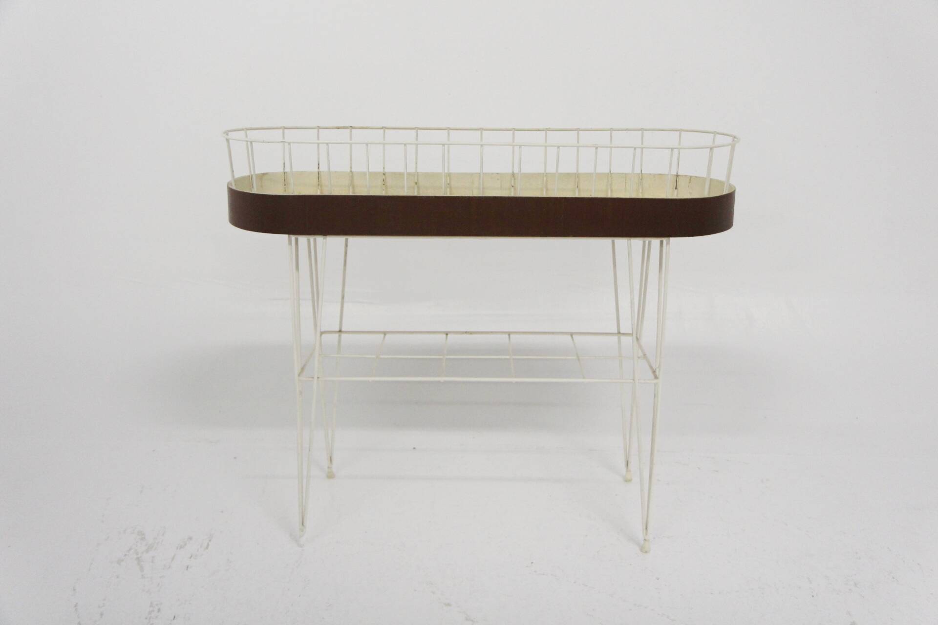 Scandinavian metal and mahogany planter, Sweden, 1950