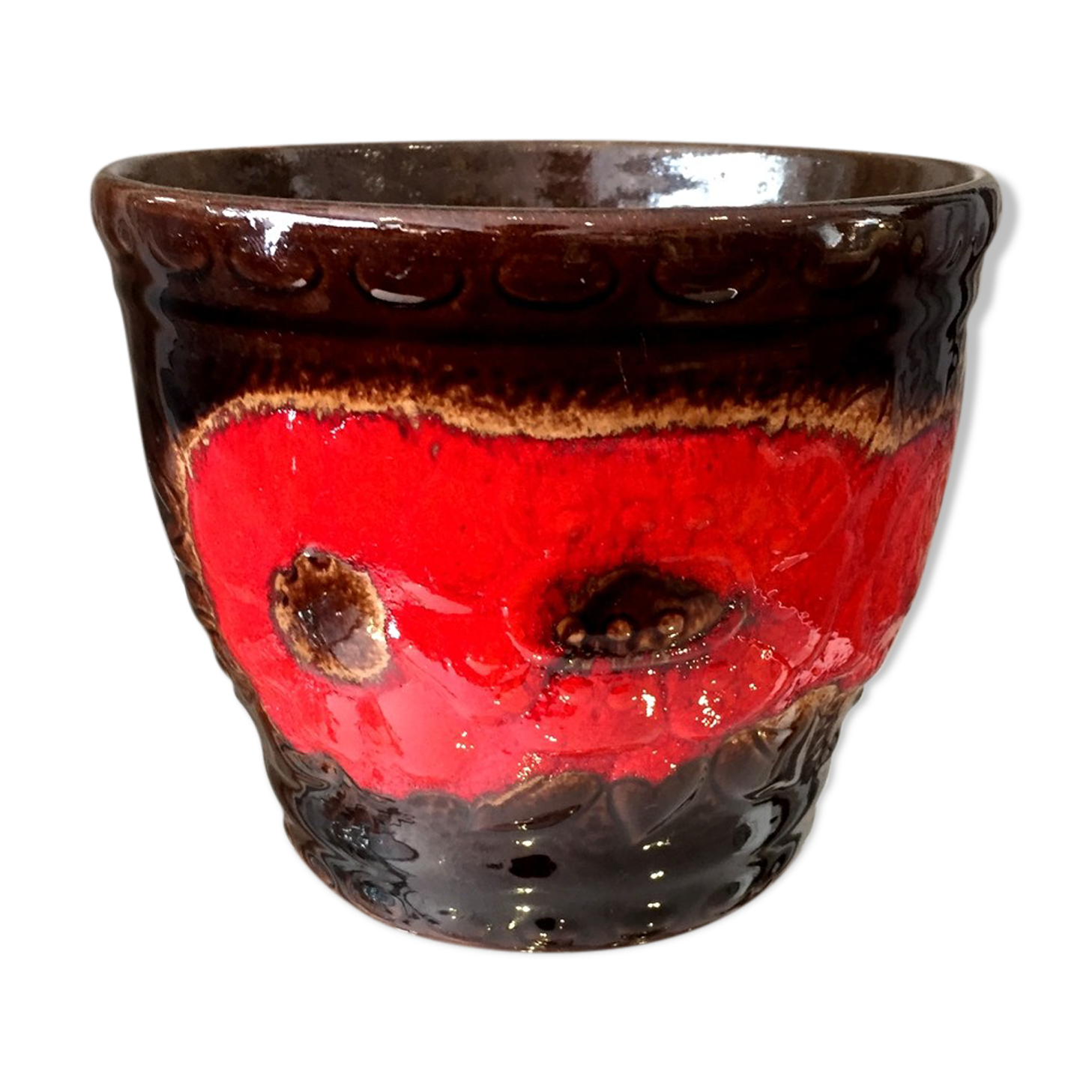 Vintage pot cover west germany scheurin keramik 887-12 poppy decoration