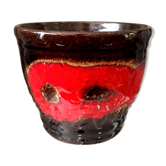 Vintage pot cover west germany scheurin keramik 887-12 poppy decoration