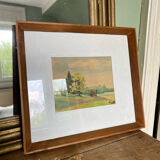 Framed watercolor landscape signed 1949