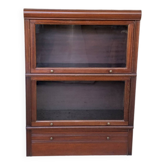 Vintage mahogany avocado bookcase with overhead glass doors circa 40's/50's