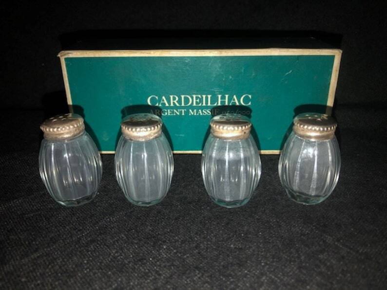 Vintage Cardeilhac/Christofle Crystal Salt & Pepper Cellars: 950 Silver Lid