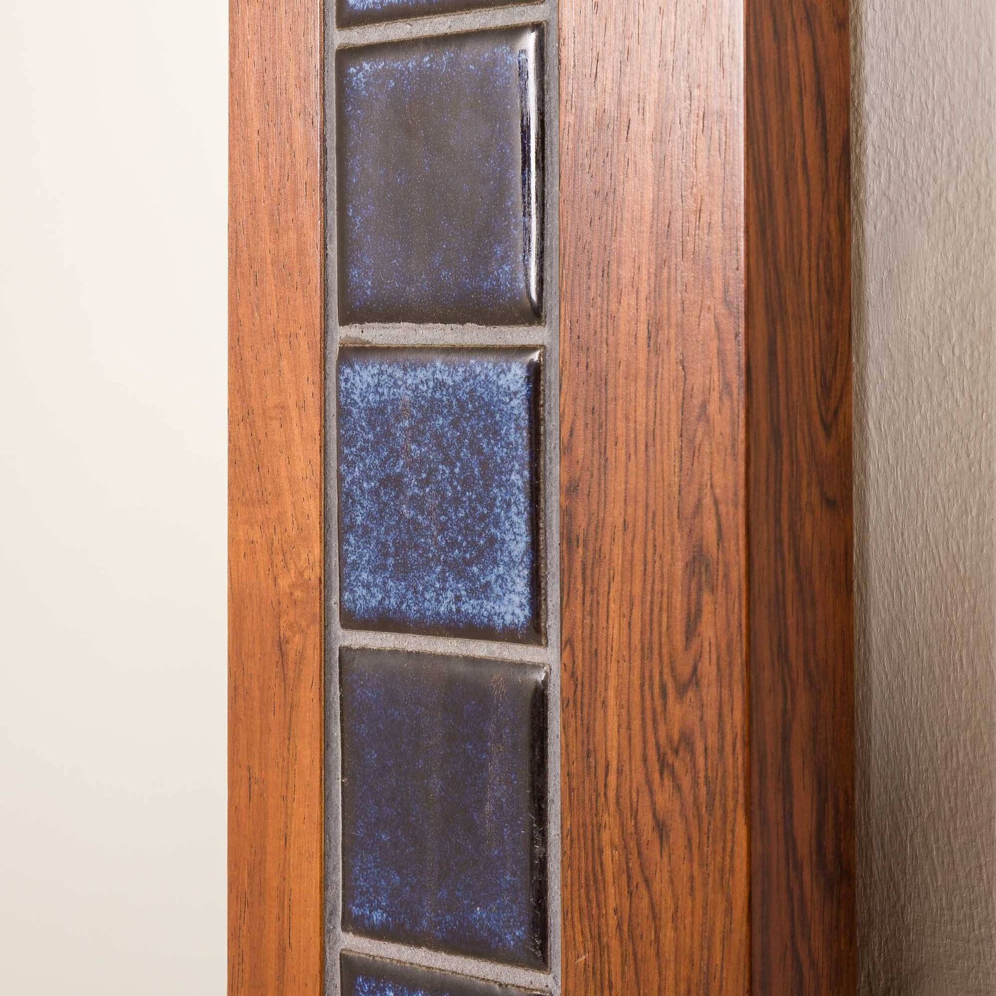 Scandinavian mid century XL rosewood wall mirror with blue tiles, 1970s