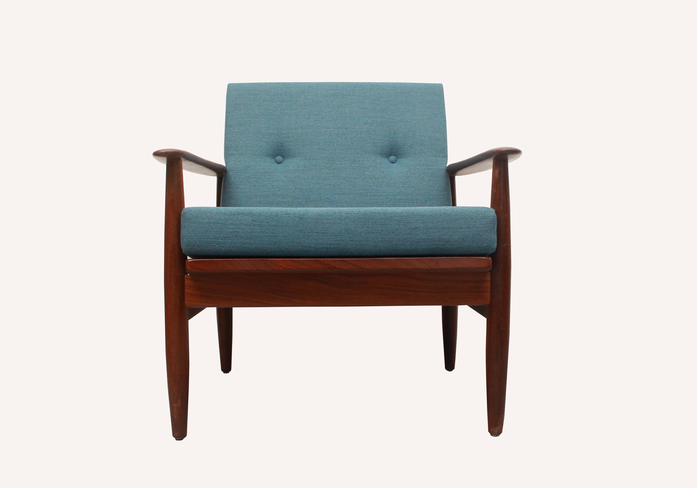 1960s armchair in teak, cushions petrol