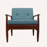 1960s armchair in teak, cushions petrol