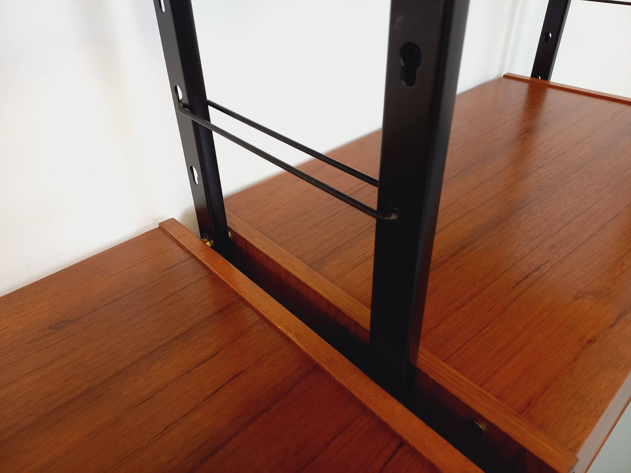 Vintage Italian double modular shelf bookcase in teak and metal