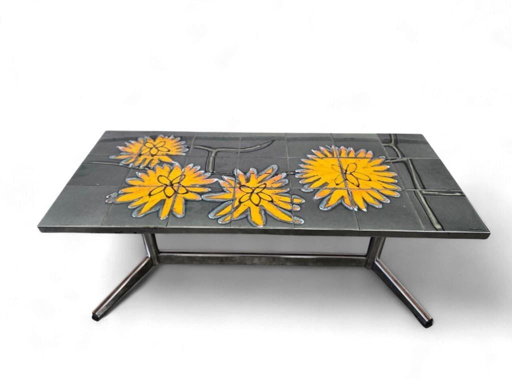 Vintage ceramic coffee table with chrome frame