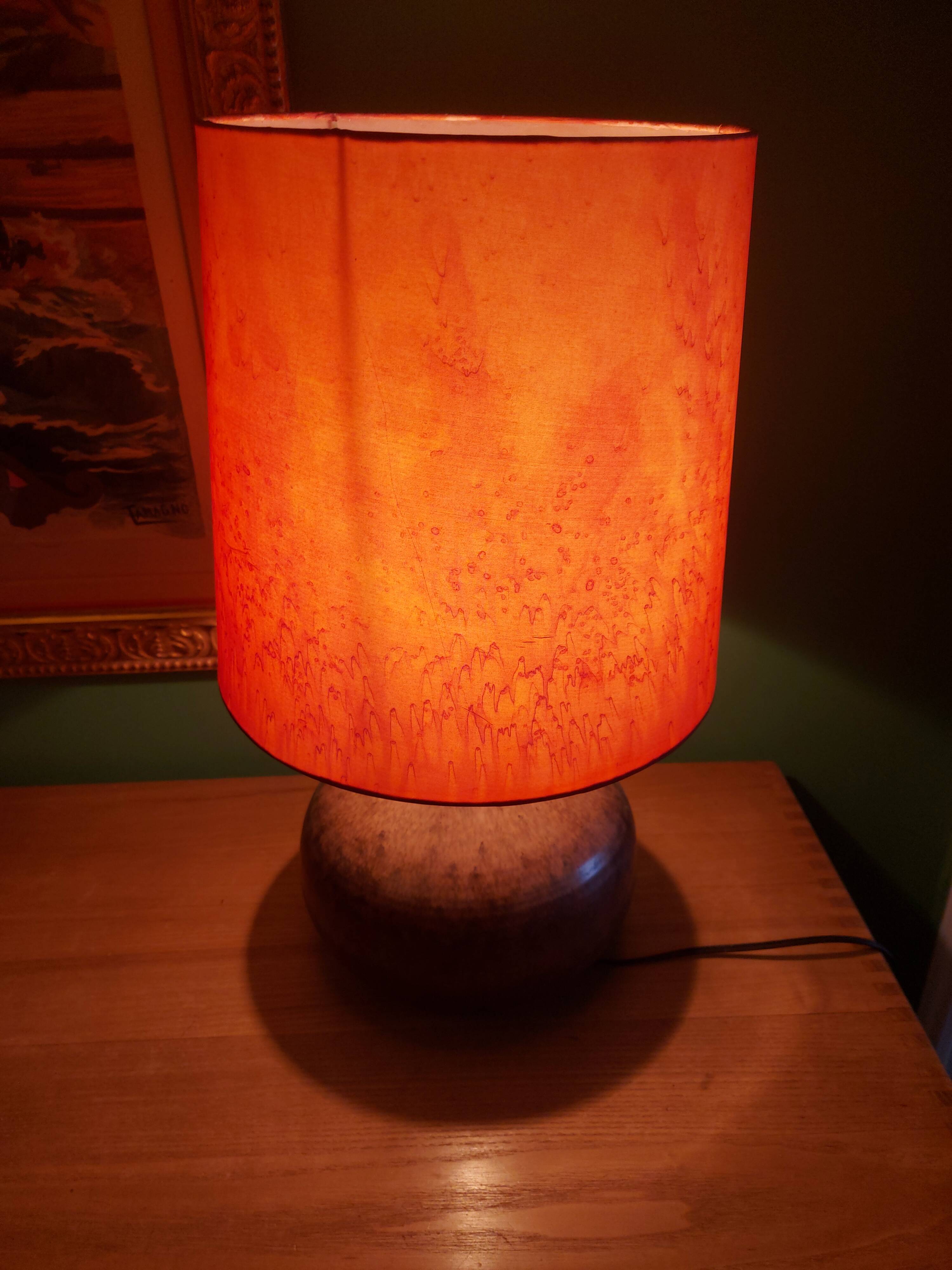 Ceramic (sandstone) lamp from the 50s, 60'S with silk lampshade