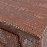 Rustic Parisian cabinet in pine wood with old burgundy paint layers, ca. 18