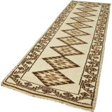 Handwoven wool anatolian beige runner carpet 108 cm x 355 cm