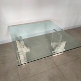 Travertine and glass coffee table