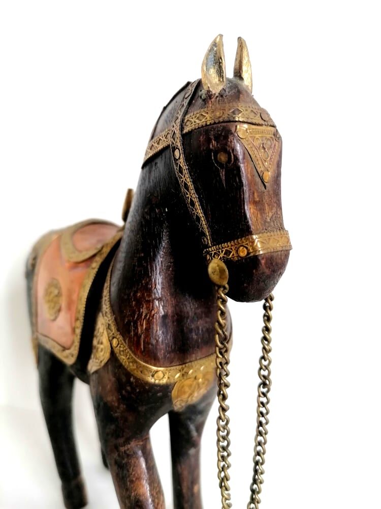 Indian horse wood copper and gilded brass