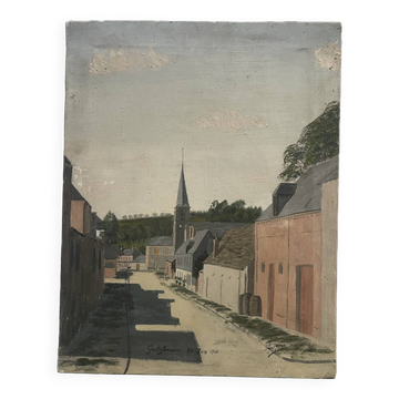Tableau paysage vue de village, Gaillefontaine 1910