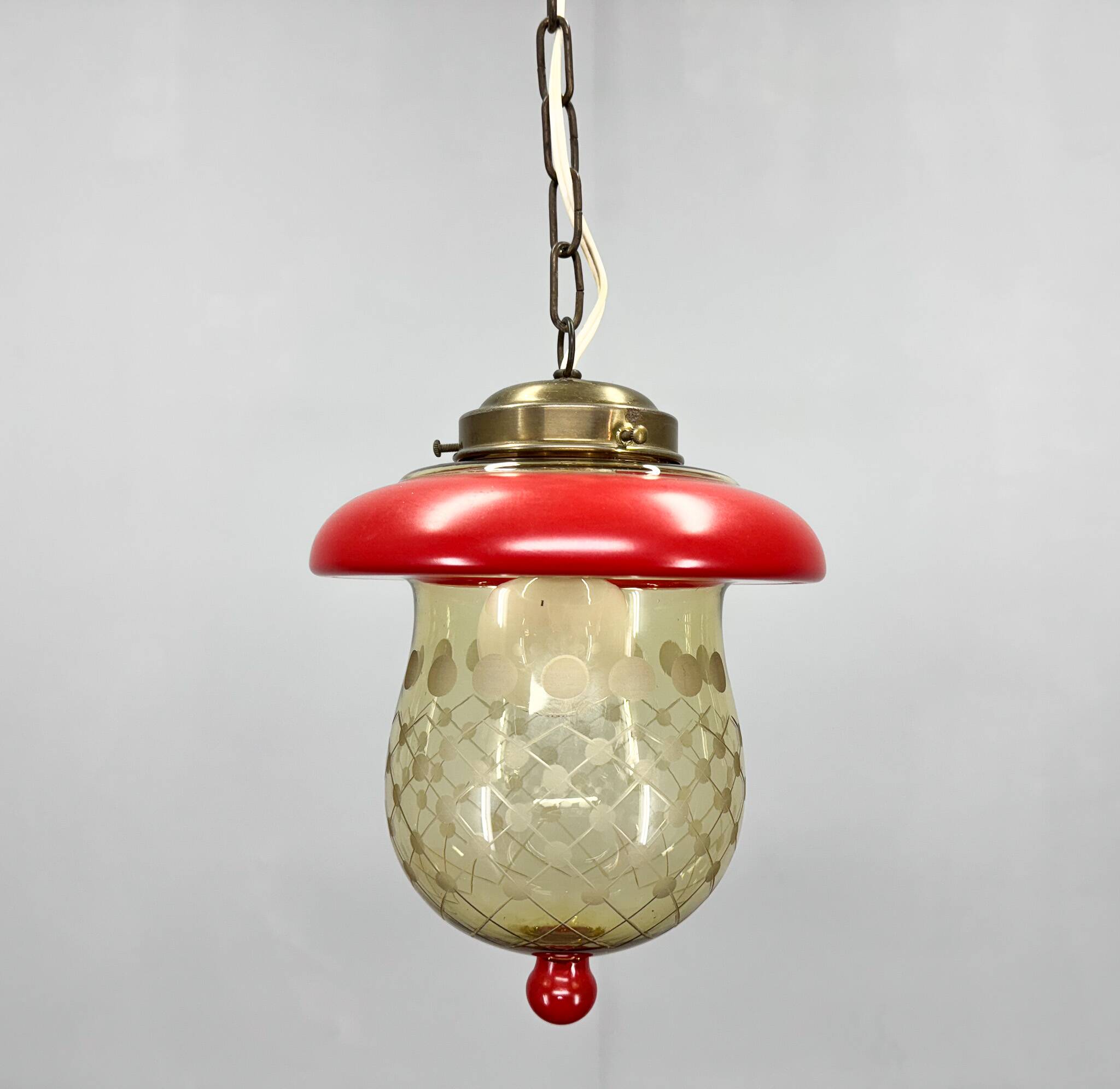 Suspension champignon en verre taillé et laiton des années 1950, Allemagne