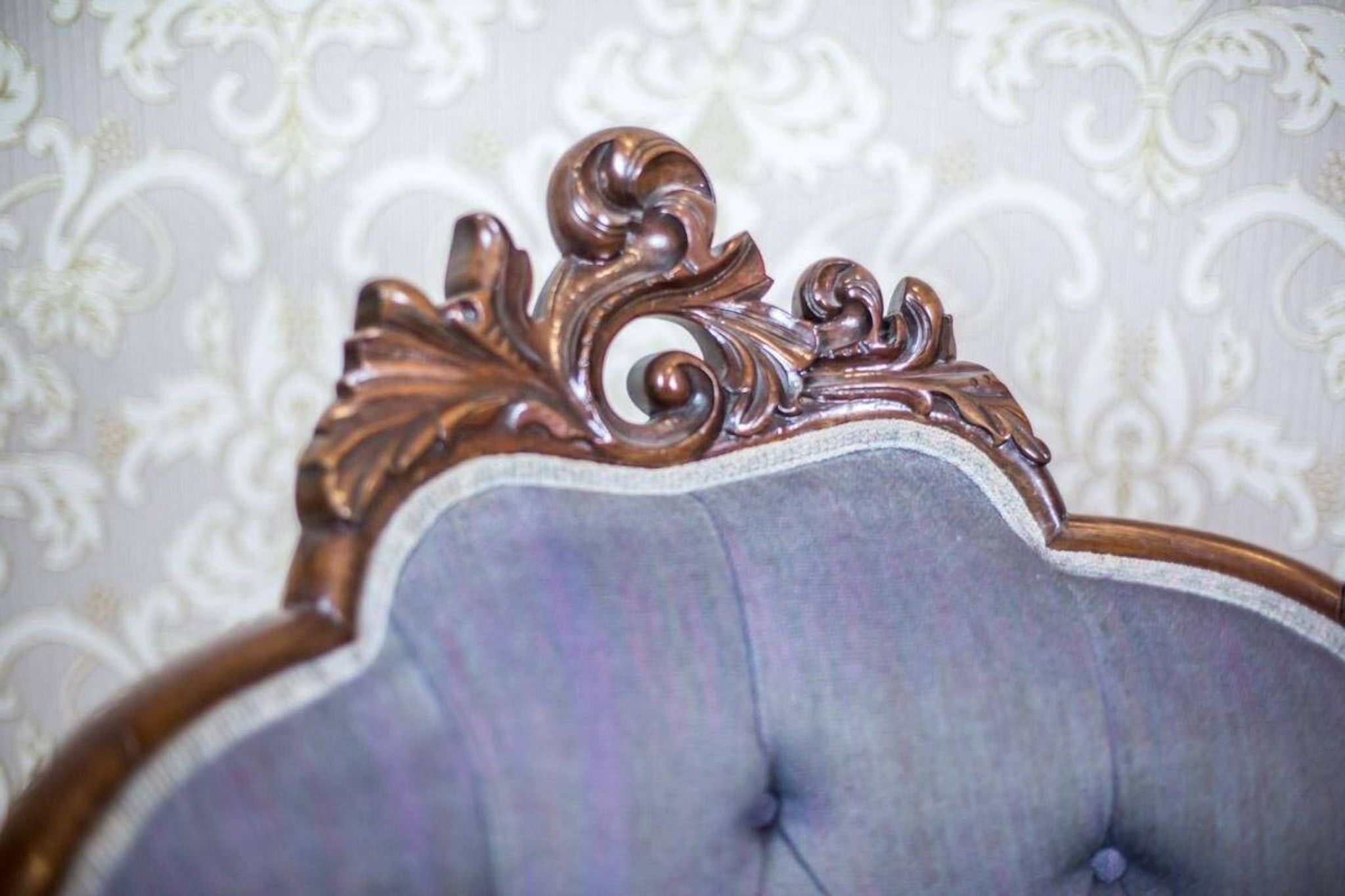 Neo-Rococo Walnut Chair with Violet Fabric, 1860