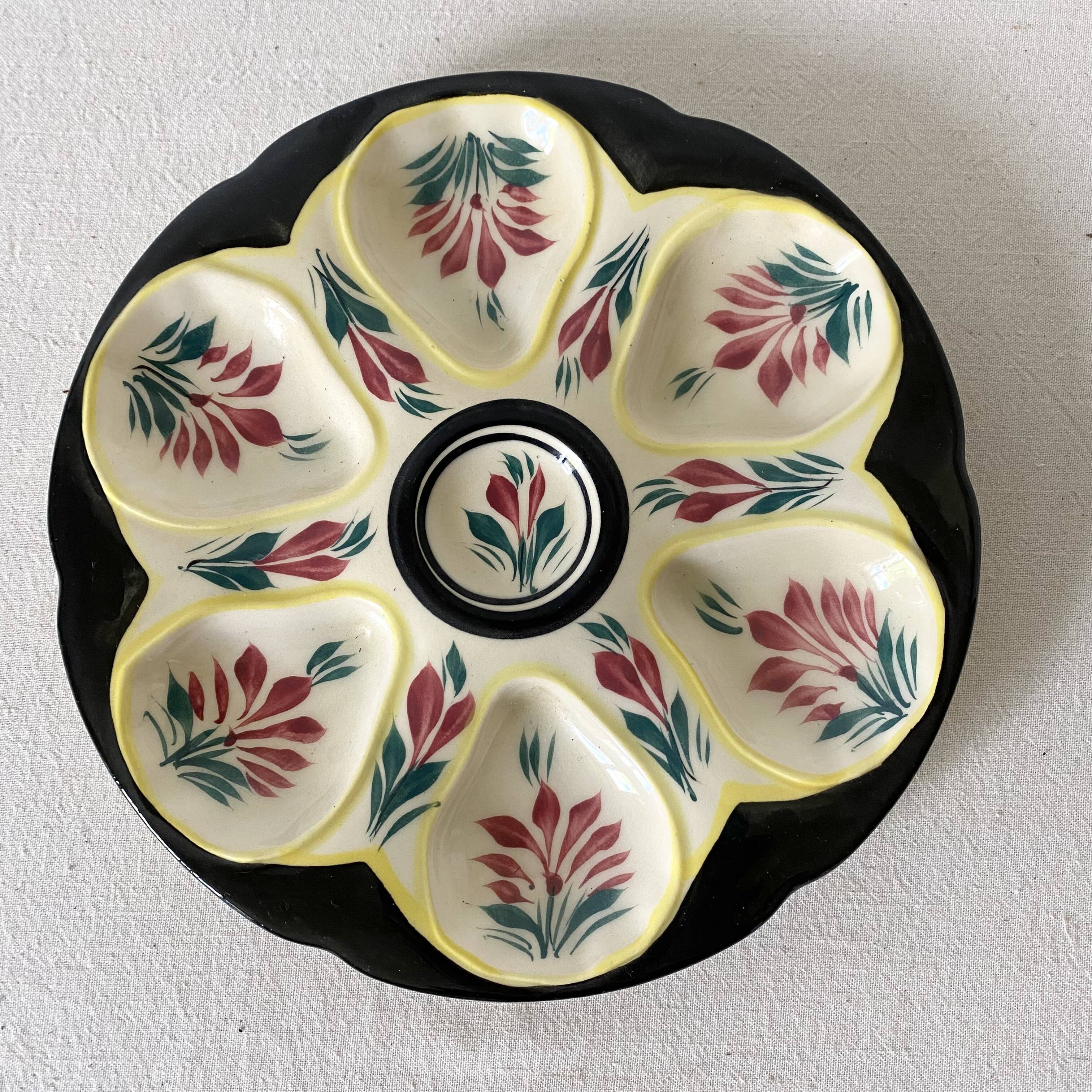 Hand-painted HB Quimper oyster plate