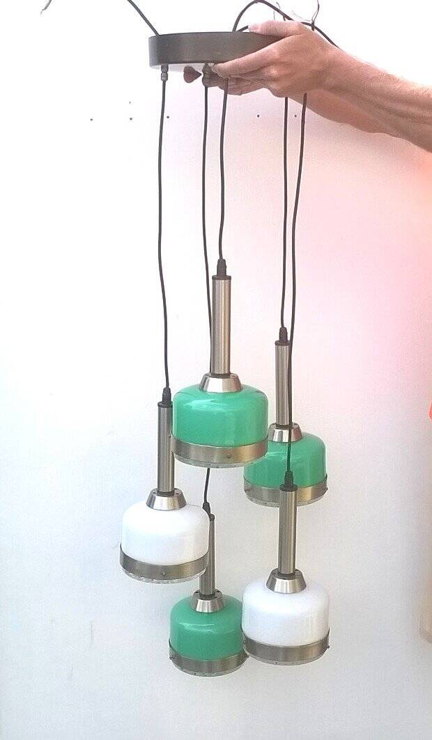 Suspension en verre de Murano vert et blanc de Vistosi Italie 1960