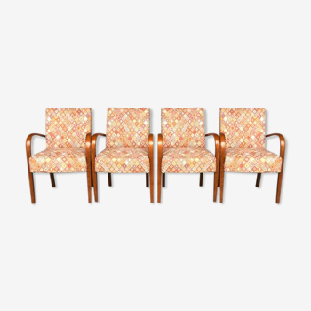 Série de 4 fauteuils bridge 1940 tissus aux petits carrés et hêtre