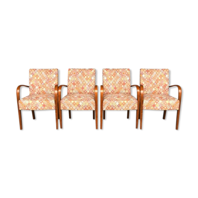 Série de 4 fauteuils bridge 1940 tissus aux petits carrés et hêtre