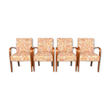 Series of 4 chairs bridge 1940 fabrics with small squares and beech