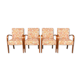 Série de 4 fauteuils bridge 1940 tissus aux petits carrés et hêtre