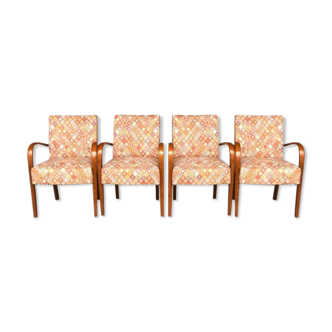 Series of 4 chairs bridge 1940 fabrics with small squares and beech