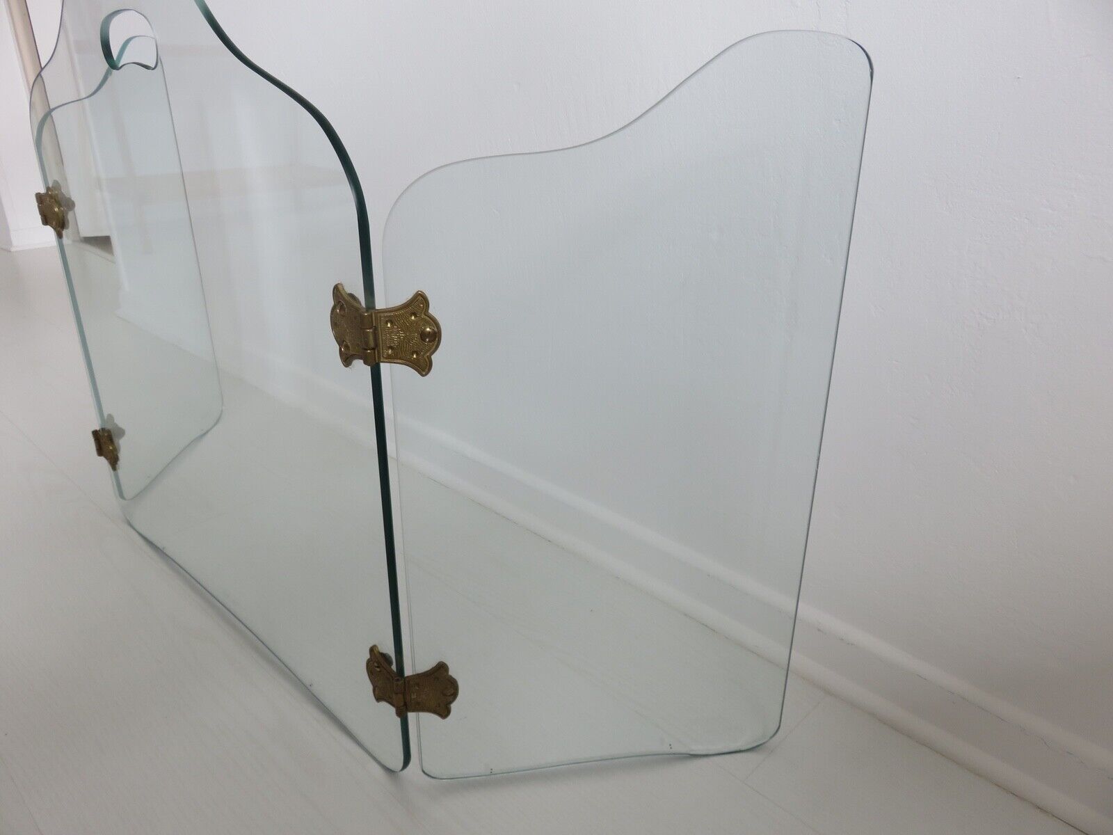 Glass and brass chimney fire barrier with 3 panels 1960 1970