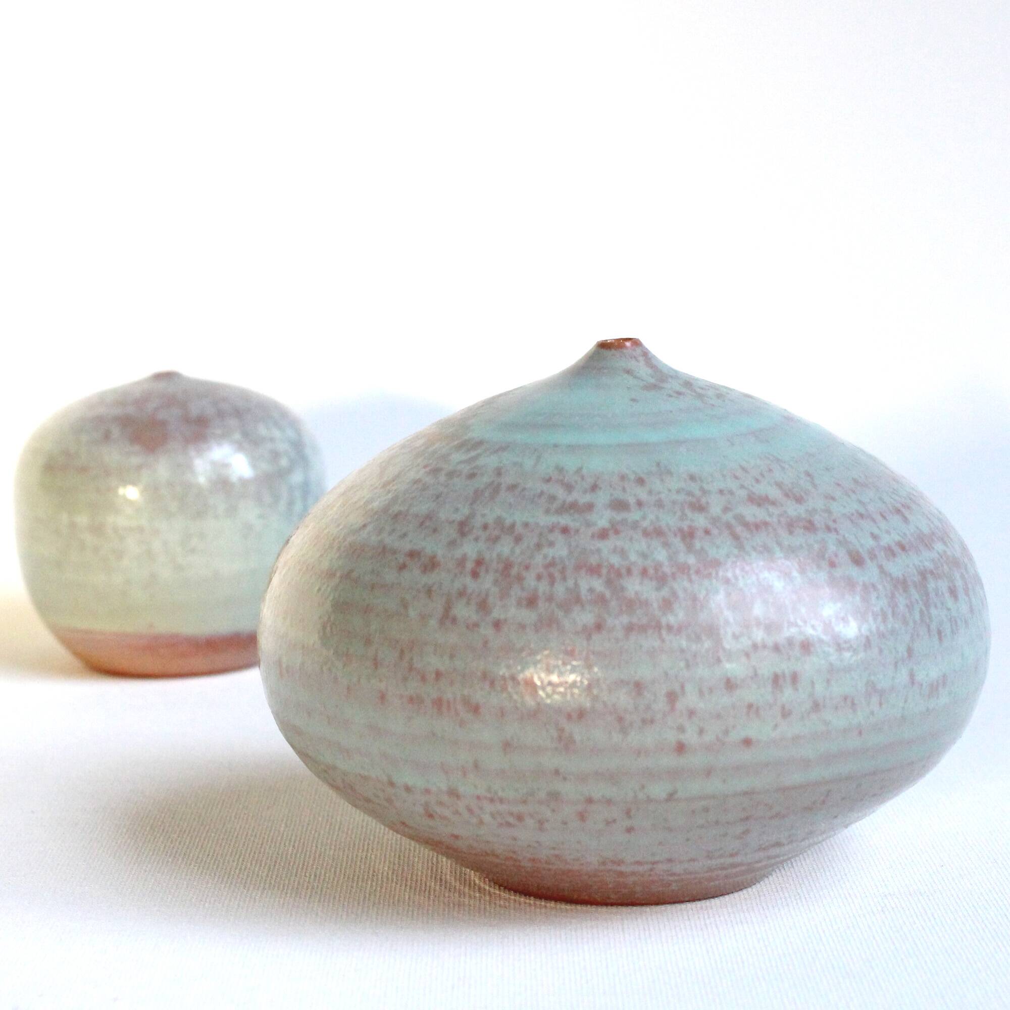 Pair of vintage miniature ceramics in aqua green - Antonio Lampecco