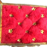 Napoleon III jewelry box, beveled glass and gilded brass, red padded, 4 feet