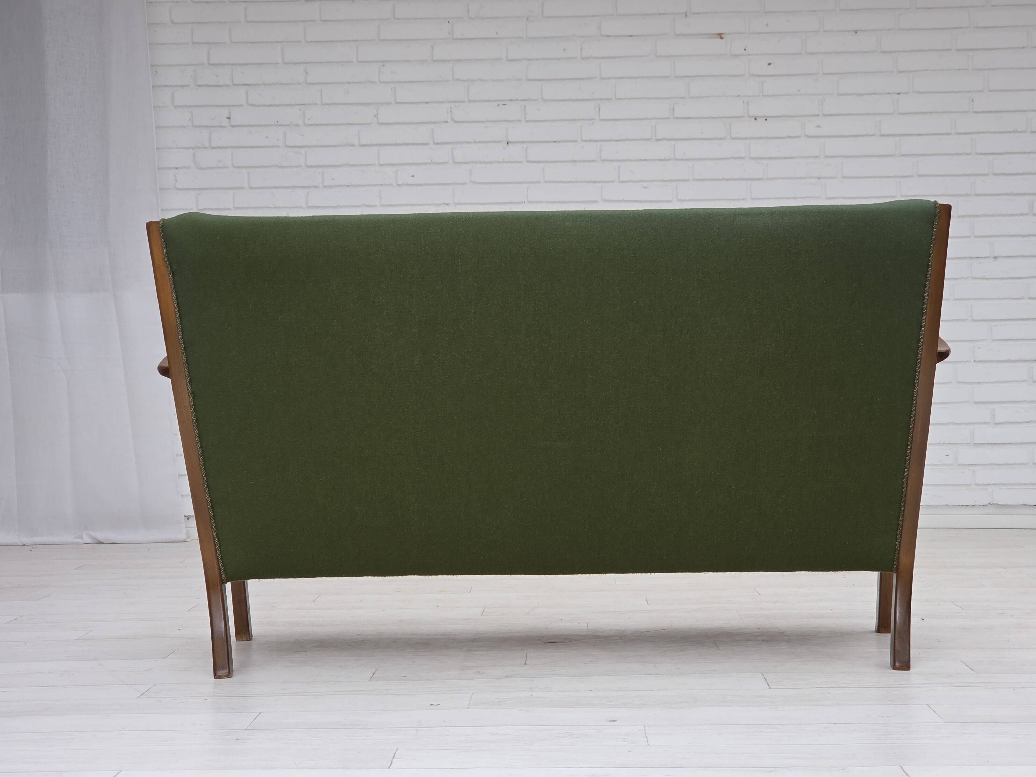 1960s, Danish 2-seater sofa, furniture wool, beech wood, original.