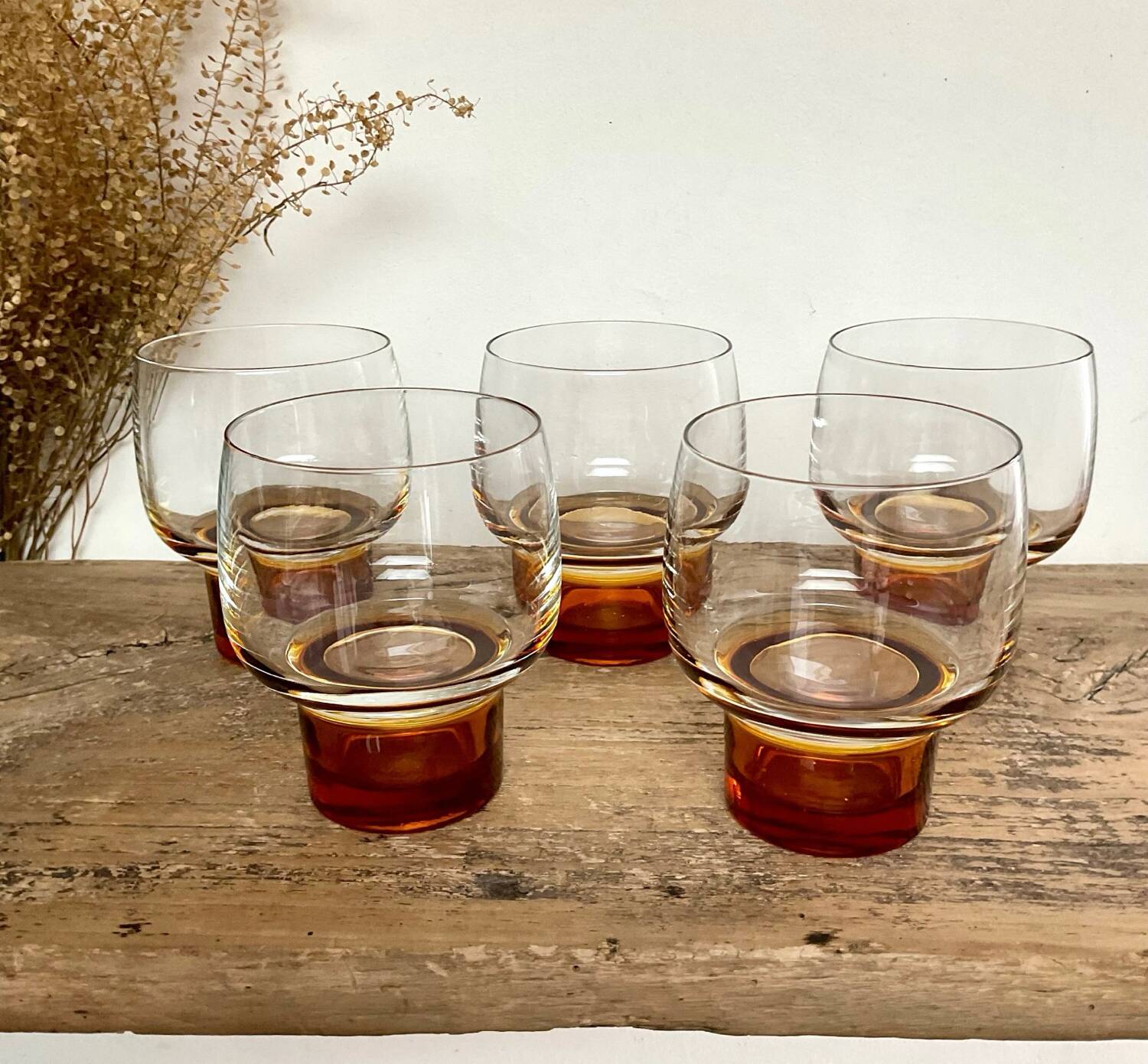 5 LUMINARC France glasses with amber feet