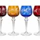 Set of 6 coloured wine glasses, vine decoration, Bohemian style – H. 20 cm