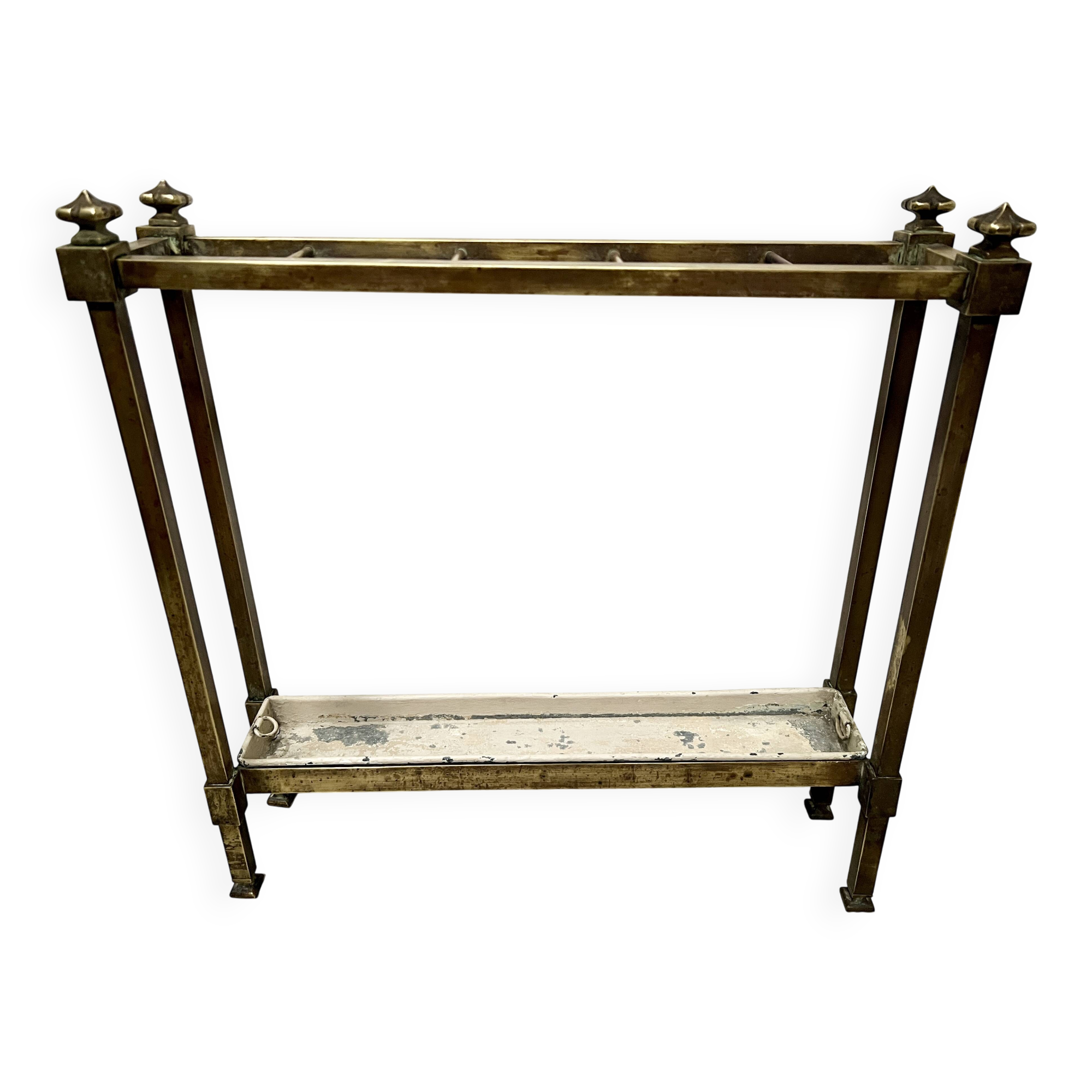 Brass and sheet metal umbrella stands from the 20th century.