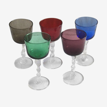 Lot de 5 verres à liqueur au pied torsadé année 1960