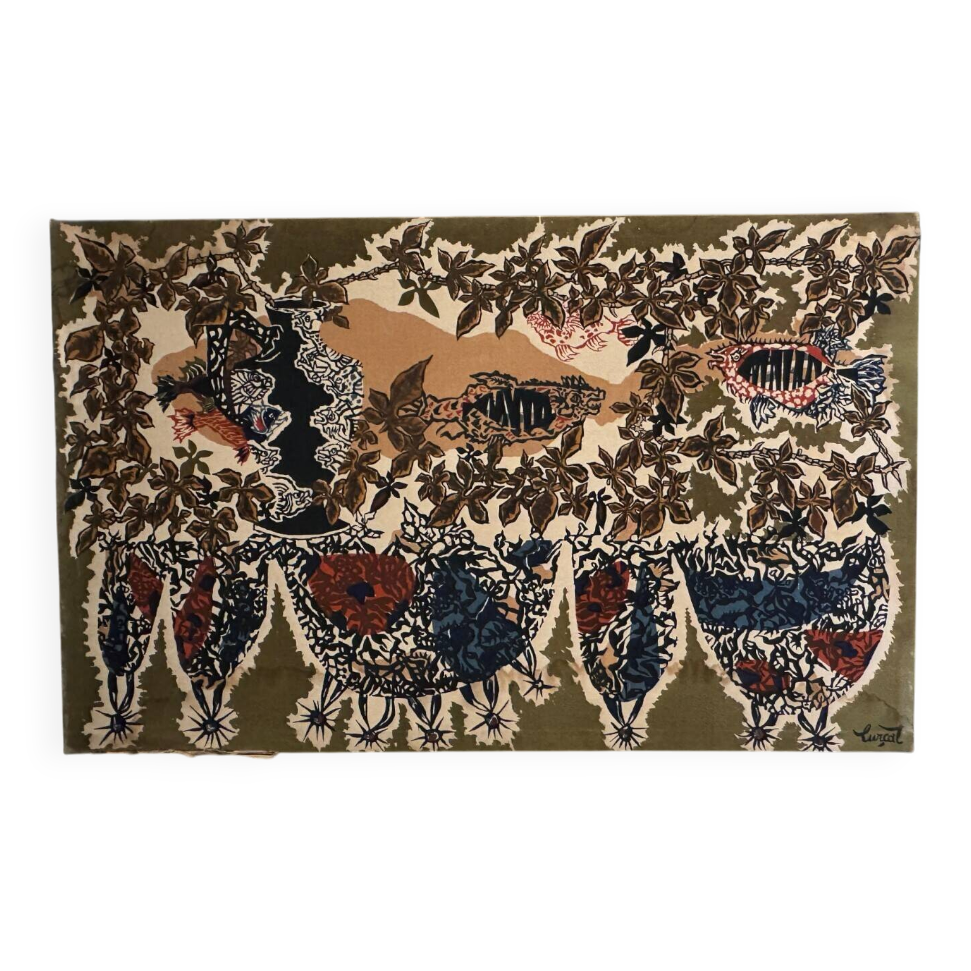 Tapestry panel on cotton by Lurçat, 1960, aquarium decoration