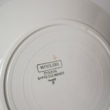 Set of 6 digoin sarreguemines flat plates blue and silver model "moulins" 1950