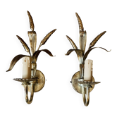 Pair of wheat spike wall lights in gold metal