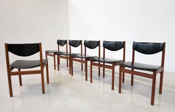 Ensemble de 6 chaises scandinaves modernes du milieu du siècle, 1960